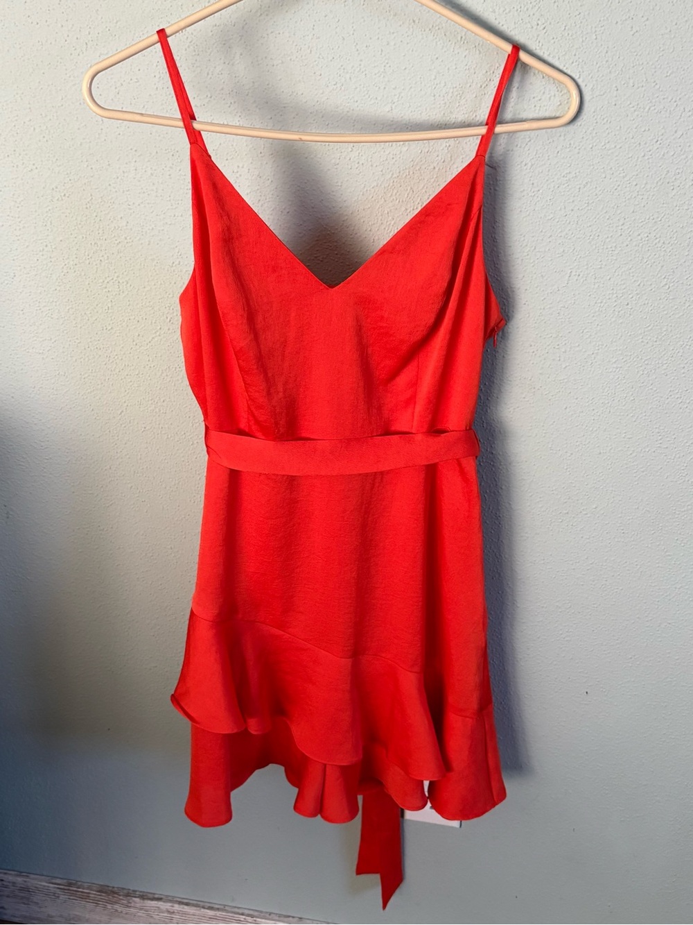 Dark Orange Spaghetti Strap Ruffle Hem Dress